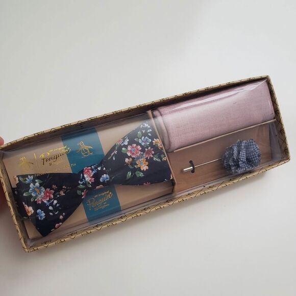 Original Penguin Navy Floral Bow Tie Suit Set - Picture 1 of 5